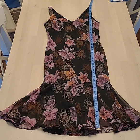 EUC 1990s VTG  Scarlett Black with Pink Floral Print Slip Dress with Flowing Hem - Picture 13 of 16